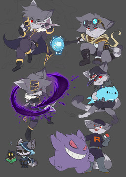 ambiguous_anthro ambiguous_gender anthro barefoot biped black_boots black_bottomwear black_cape black_clothing black_ears black_footwear black_shorts boots bottomwear cape clothed clothed_ambiguous clothed_anthro clothing cosplay dipstick_ears dipstick_tail ear_markings eyebrows eyewear eyewear_on_head feet fingers footwear fully_clothed fully_clothed_ambiguous fully_clothed_anthro fur furgonomic_headwear furgonomics goggles goggles_on_head grey_body grey_boots grey_clothing grey_footwear grey_fur hat head_tuft headgear headwear holding_object holding_staff kneeling magic markings mask multicolored_body multicolored_ears multicolored_fur multicolored_tail open_mouth open_smile plantigrade pokeball pose pupils ranged_weapon red_eyes shoes shorts shuriken smile staff standard_pokeball standing tail tail_markings tuft weapon white_ear_tips white_sclera mendobear maplestory nexon nintendo pokemon team_rocket bugcat_capoo grunt_(pokemon) mad_mage_(maplestory) rocket_grunt ambiguous_species canid generation_1_pokemon gengar mammal pokemon_(species) absurd_res digital_media_(artwork) hi_res pixel_(artwork) sketch_page