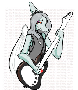 anthro bass_guitar blue_body clothed clothing feathered_wings feathers female grey_hair guitar hair half-closed_eyes jewelry long_hair long_snout looking_at_viewer musical_instrument narrowed_eyes necklace orange_eyes plucked_string_instrument simple_background snout solo string_instrument white_background wings unknown_artist cavemanon_studios goodbye_volcano_high ko_op_(game_developer) snoot_game fang_(gvh) prehistoric_species pterosaur reptile scalie