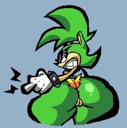 angry anus big_butt bottomwear breasts butt clothing female genitals gesture gloves hair hand_gesture handwear huge_butt huge_hips huge_thighs looking_back middle_finger ponytail sharp_teeth shorts simple_background teeth thick_thighs vulva wide_hips sabs idw_publishing sega sonic_the_hedgehog_(comics) sonic_the_hedgehog_(idw) sonic_the_hedgehog_(series) surge_the_tenrec afrosoricid mammal tenrec