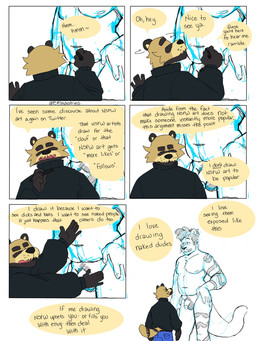 accessory anthro belt black_clothing black_ears black_hands black_nose black_sweater black_topwear bottomwear brown_body brown_fur chest_tuft clothed clothed/nude clothing denim denim_bottomwear denim_clothing dialogue eyebrows eyes_always_closed eyes_closed frown fur furgonomics genitals gesturing_at_viewer jeans jewelry male nude pants penis ring simple_background standing sweater tail tail_accessory tail_jewelry tail_ring text thick_eyebrows topwear tuft turning_around whisker_spots white_background p_rindustries gale_(p_rindustries) p_rindustries_(p_rindustries) canid canine mammal raccoon_dog tanuki 3:4 comic english_text guide_lines hi_res signature sketch