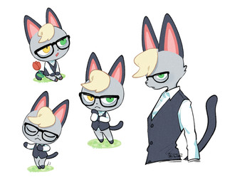 anthro blonde_hair chibi clothed clothing dancing eyes_closed eyewear flower fur glasses green_eyes grey_body grey_fur hair heterochromia looking_at_viewer male plant solo topwear tulip_(flower) vest yellow_eyes mob0322 animal_crossing nintendo raymond_(animal_crossing) domestic_cat felid feline felis mammal 2020 multiple_scenes
