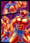 abs blue_eyes bodily_fluids brown_body brown_fur clothed clothing crying fur male muscular muscular_male slime solo sweat tears tentacles tongue white6000 dragon_quest square_enix canid canine canis jumping_jackal mammal wolf hi_res