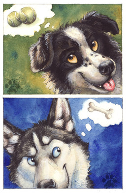 anthro ball black_nose blue_background blue_eyes bone floppy_ears fluffy green_background humor inner_ear_fluff innuendo male pun simple_background smile solo tennis_ball tongue tongue_out tuft visual_pun yellow_eyes blotch canid canine canis domestic_dog mammal
