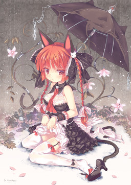 absolute_territory abstract_background accessory alternate_costume alternative_fashion bone bottomwear bow_(feature) bow_accessory bow_ribbon braided_hair chain clothed clothing clothing_lift cuff_(restraint) dress dress_lift ero_lolita female flower footwear frilly garter_straps goth hair hair_accessory hair_bow hair_ribbon high_heels j-fashion lace legwear lock lolita_(fashion) multi_tail padlock pigtails plant pumps red_eyes red_hair restraints ribbons shoes simple_background sitting skirt skirt_lift skull snow solo stockings tail thigh_highs twin_braids umbrella wariza wrist_cuffs north_abyssor touhou rin_kaenbyou animal_humanoid cat_humanoid felid felid_humanoid feline feline_humanoid humanoid mammal mammal_humanoid 2011 absurd_res hi_res signature