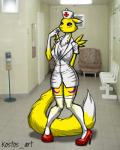 anthro black_sclera blue_eyes chest_tuft cleavage clothed clothing digimon facial_markings female fur hat high_heels kostos_art looking_at_viewer markings nurse renamon solo stockings tight_clothing tuft white_fur yellow_fur
Rating: Questionable
Score: 4
User: ChestFox
Date: February 26, 2014