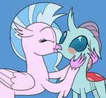 beak beak_kiss blue_body blue_eyes blue_hair blush duo eyelashes eyes_closed female female/female feral folded_wings fur hair holding_head horn kiss_on_lips kissing pink_body pink_fur quadruped simple_background wings eagc7 european_mythology friendship_is_magic greek_mythology hasbro my_little_pony mythology ocellus_(mlp) silverstream_(mlp) arthropod avian changeling hippogriff mythological_avian mythological_creature 2020 absurd_res digital_drawing_(artwork) digital_media_(artwork) flat_colors hi_res