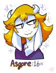 alternate_universe anthro blonde_hair clothing facial_hair fur goatee hair horn long_ears male simple_background solo white_body white_fur young katelynntheg undertale undertale_(series) asgore_dreemurr boss_monster_(undertale) bovid caprine mammal 2016