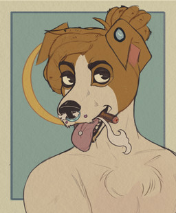 anthro cigarette dreadlocks male multiple_piercings piercing smoking smoking_cigarette solo dietolog canid canine canis domestic_dog mammal absurd_res hi_res portrait