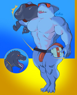 4_fingers abs anthro ball_bulge big_butt big_muscles big_pecs black_body black_scales blue_body breasts bulge butt butt_slap carrying_another clothed clothing collar duo eyewear featureless_breasts fingers glasses gold_(metal) gold_collar male masturbation metal_collar motion_lines muscular muscular_anthro muscular_male open_mouth pecs red_clothing red_eyes red_speedo red_swimwear scales shark_fin sharp_teeth slap speedo standing sunglasses swimwear teeth tongue tongue_out topless topless_anthro topless_male wearing_glasses tiburalgo epic_games fortnite safety_first_steve_(fortnite) thunder_(fortnite) fish komodo_dragon lizard marine monitor_lizard reptile scalie shark 2024 english_description hi_res