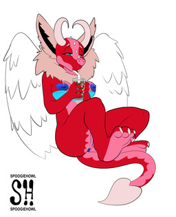 4_fingers 4_toes anthro anus blue_anus blue_eyes blue_nipples blue_vulva bottomless breasts butt chest_tuft clothed clothing container cup drinking drinking_straw feathered_wings feathers feet female fingers fluffy_ears genitals half-closed_eyes heart_tail horn narrowed_eyes nipples pink_body pink_scales red_body red_scales scales simple_background solo spikes tail toes topwear tuft vulva white_background white_body white_feathers wings spoogiehowl mythology adelina_the_love_dragon dragon mythological_creature mythological_scalie scalie absurd_res hi_res signature