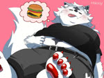 4_toes anthro barefoot belly belly_rub blush bottomwear burger clothing eyes_closed feet food foot_fetish foot_focus fries grey_body hindpaw kemono male overweight overweight_male pants paws shirt soles solo toes topwear white_body nikiciy valkia_(nikiciy) canid canine canis mammal vampire wolf 2022 4:3 animated no_sound short_playtime webm