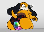 anthro big_butt bottomwear butt clothed clothing cocaine collar drugs eyes_closed female huge_butt looking_back orange_body panties paws simple_background sitting_on_object smash_ball smile solo spiked_collar spikes tail thick_thighs underwear mscyan duck_hunt nintendo super_smash_bros. duck_hunt_dog huntress_(lewdewott) canid canine canis domestic_dog mammal digital_media_(artwork) hi_res