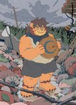 anthro bottomwear brown_nose clothing cloud cute_fangs detailed_background hat headgear headwear humanoid_hands kemono male outside overweight overweight_male shirt shorts solo straw_hat topwear bonbonbear tuokemao felid lion mammal pantherine 2022