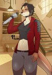 anthro black_hair brown_body clothed clothing female fur hair knife looking_at_viewer prosthetic prosthetic_arm prosthetic_limb solo standing tan_body tan_fur weapon cynical_furo anika_shayne mammal mustelid otter digital_media_(artwork) hi_res