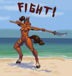 armor beach breasts equine female fight fighter fighting_stance horse knives mammal panties parody polearm ponytail sand sea seaside siyah sky stance text underwear water
Rating: Questionable
Score: 11
User: Siyah
Date: April 08, 2014