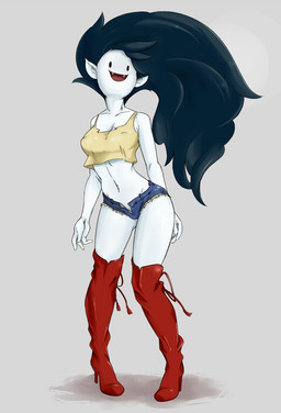 boots bottomwear breasts clothed clothing crop_top denim denim_bottomwear denim_clothing denim_shorts female footwear high_heeled_boots high_heels humanoid_pointy_ears midriff not_furry pointy_ears red_boots red_clothing red_footwear shirt shoes shorts solo topwear roxy_prog adventure_time cartoon_network marceline_abadeer humanoid vampire digital_media_(artwork) letterbox shaded