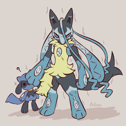 3_fingers 3_toes ambiguous_gender anthro biped black_eyes blue_body blue_eyes blue_fur blue_tail duo feet fingers front_view fur looking_at_viewer nude nude_ambiguous nude_anthro simple_background standing tail toes advos nintendo pokemon pokemon_legends_z-a canid generation_4_pokemon generation_9_pokemon mammal mega_evolution mega_lucario_z pokemon_(species) riolu 1:1 2025 digital_drawing_(artwork) digital_media_(artwork)