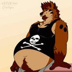 5_fingers abdominal_bulge ambiguous_gender anthro anthro_focus anthro_pred arm_support arm_tuft belly belly_tuft big_belly biped black_claws black_clothing black_markings black_sclera black_shirt black_spots black_stripes black_tank_top black_topwear blinking body_hair bone bottomwear brown_body brown_eyebrows brown_fur brown_hair brown_mane brown_nose cheek_tuft chin_tuft claws clothed clothing countershade_torso countershading deep_navel detailed_navel duo eyebrows faceless_ambiguous faceless_character facial_hair facial_tuft fangs fingers forced fur fur_markings fur_tuft gloves_(marking) goatee grey_bottomwear grey_clothing grey_pants grey_text hair half-closed_eyes looking_at_viewer male male_focus male_pred mane markings mouth_piercing multicolored_body multicolored_fur musclegut muscular narrowed_eyes navel neck_tuft number offscreen_character oral_vore outie_navel overweight overweight_anthro overweight_male pants partially_clothed pecs pose pred_focus red_eyes red_markings same_size_vore shirt short_hair shoulder_tuft side_view simple_background skull skull_and_crossbones smile smiling_at_viewer smug soft_vore solo_focus spots spotted_body spotted_fur standing stripes struggling tan_background tan_body tan_countershading tan_fur tank_top teeth three-quarter_view topwear tuft unzipped unzipped_pants vore zipper wildside wild_(wildside) canid canine canis hybrid hyena mammal spotted_hyena wolf 1:1 2020 2d_animation animated dated digital_drawing_(artwork) digital_media_(artwork) flat_colors frame_by_frame half-length_portrait loop portrait short_playtime signature