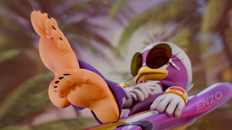 anthro barefoot beak black_nails chest_tuft claws clothed clothing colored_nails eyewear feet female foot_fetish foot_focus gem gloves hair handwear hoverboard humanoid_feet jewelry nails necklace palm_tree plant plantigrade purple_body ring_(sonic) soles solo sonic_riders_(gear) sunglasses text toes tree tuft bigdogenzo sega sonic_riders sonic_the_hedgehog_(series) wave_the_swallow avian bird hirundinid oscine passerine swallow_(bird) 16:9 3d_(artwork) blender_(artwork) digital_media_(artwork) hi_res widescreen