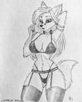 anthro bikini blonde_hair clothing dancing female fur g-string garter_belt garter_straps hair legwear lingerie long_hair looking_at_viewer solo stockings swimwear two-piece_swimsuit underwear omgawd champagne_(jeremy_bernal) canid canine fox mammal true_fox absurd_res hi_res sketch traditional_media_(artwork)