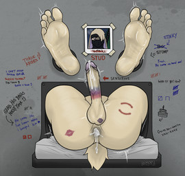 after_anal after_orgasm after_sex anal_beads ankles_tied anthro balls bite_mark bodily_fluids bound butt cum cum_drip cum_in_ass cum_inside cum_on_penis cumshot directional_arrow dripping ejaculation emoticon feet foot_fetish genital_fluids genitals graffiti humanoid_feet kiss_mark legs_tied male mask muscular muscular_anthro muscular_male ninja penis photo plantigrade portrait_graffiti presenting presenting_hindquarters public_use saliva saliva_on_anus saliva_on_foot saliva_on_penis sex_toy soles solo tally_marks tape text throbbing throbbing_penis through_wall toes wall_(structure) warrior western_tally_marks writing_on_wall bogdren hideki_yamato_(bogdren) humanoid lagomorph leporid mammal rabbit english_text hi_res