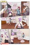 2019 bed bedroom breasts clothed clothing comic crop_top dialogue duffel_bag duo english_text female furniture genevieve_(proxer) hair human humanoid key mammal muscular muscular_female mythology patreon patreon_logo patreon_username pink_hair proxer red_hair shirt side_boob text tongue topwear url violet_(proxer) yelling