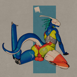 abstract_background anthro anus backsack balls big_butt blue_background blue_body butt cybernetics genitals green_body grey_background intersex intersex_anthro machine maleherm maleherm_anthro multicolored_body nude_anthro orange_body rear_view simple_background slim_maleherm solo synthetic tail_anus thick_thighs vulva wide_hips flowerdino cyborg dinosaur prehistoric_species reptile robot_anthro scalie 1:1 hi_res nonbinary_(lore)