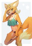 anthro barefoot bikini breasts choker claws cleavage clothed clothing feet female fur green_eyes jewelry kemono looking_at_viewer necklace orange_body orange_fur solo swimwear toes two-piece_swimsuit aruurara liina_(aruurara) canid canine fox mammal hi_res