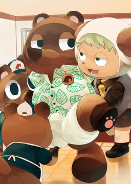 aloha_shirt anthro apron belly bodily_fluids bottomwear brown_body brown_fur butt chibi clothing fur group hat headgear headwear kemono male necktie overweight overweight_male pattern_clothing pattern_shirt pattern_topwear shirt shorts sweat topwear masshiro animal_crossing nintendo timmy_nook tom_nook_(animal_crossing) tommy_nook villager_(animal_crossing) canid canine human mammal raccoon_dog tanuki 2020 absurd_res hi_res brother_(lore) brothers_(lore) nephew_(lore) sibling_(lore) twins_(lore) uncle_(lore) uncle_and_nephew_(lore)