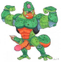 alternate_species anthro balls big_penis brain erection flexing genitals humanoid_genitalia humanoid_penis male muscular muscular_anthro muscular_male open_mouth orange_balls organs penis red_eyes simple_background solo standing white_background cobaltcerberus cartoon_network dragon_ball dragon_ball_z powerpuff_girls cell_(dragon_ball) semi-perfect_cell ape bio-android_(dragon_ball) gorilla haplorhine hybrid mammal oozaru primate 2018 hi_res