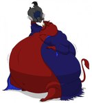 anthro belly big_belly blue_clothing bodily_fluids cape cape_only claws clothed clothing drooling duo eyes_closed fangs fur holding_another imminent_vore male morbidly_obese morbidly_obese_anthro morbidly_obese_male mostly_nude navel obese obese_anthro obese_male open_clothing open_mouth open_robe overweight overweight_anthro overweight_male raised_tail red_body red_fur robe robe_only saliva saliva_on_tongue saliva_string sitting tail tail_tuft teeth toe_claws tongue tuft vore whiskers wide_eyed hectorthewolf all_dogs_go_to_heaven don_bluth redwall badrang_(redwall) red_(all_dogs_go_to_heaven) demon domestic_cat felid feline felis mammal mustelid musteline stoat true_musteline weasel 2012 hi_res