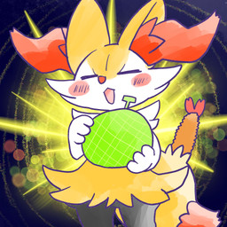 ambiguous_anthro ambiguous_gender anthro biped blush blush_stickers dipstick_tail eyes_closed food front_view fruit holding_food holding_fruit holding_melon holding_object markings melon open_:3 open_mouth plant shrimp_(food) simple_background solo standing tail tail_markings annyui0611 nintendo pokemon braixen canid generation_6_pokemon mammal pokemon_(species) 1:1 2024 digital_drawing_(artwork) digital_media_(artwork) hi_res japanese_description portrait three-quarter_portrait translated_description