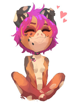 anthro breasts chibi choker eyes_closed featureless_breasts female hair heart_(marking) heart_symbol jewelry markings necklace nude pink_hair simple_background sitting smile solo white_background corablue billie_corneja domestic_pig mammal suid suine sus_(pig) 2025 digital_media_(artwork)
