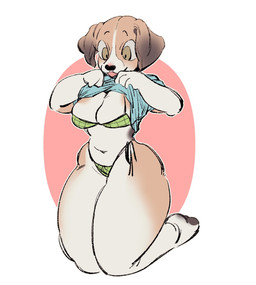 anthro arms_bent barefoot big_breasts big_ears big_eyes bikini biped black_eyebrows black_nose black_pawpads blep blue_clothing blue_shirt blue_t-shirt blue_topwear breasts brown_body brown_eyes brown_fur button_ears checkered checkered_bikini checkered_clothing checkered_swimwear clothed clothed_anthro clothed_female clothing clothing_lift curved_eyebrows eyebrows eyelashes feet female fingers floppy_ears fur geometric_background huge_thighs iris kneeling legs_together light_body light_fur long_eyelashes looking_at_breasts looking_at_own_breasts looking_at_self looking_down looking_down_at_self multicolored_bikini multicolored_body multicolored_clothing multicolored_ears multicolored_fur multicolored_swimwear navel outline pattern_bikini pattern_clothing pattern_swimwear pawpads pink_tongue pupils shirt shirt_lift side-tie_bikini side-tie_clothing side-tie_swimwear simple_background skimpy skimpy_bikini skimpy_swimwear snout solo string_bikini swimwear t-shirt t-shirt_lift thick_thighs thin_eyebrows three-quarter_view tongue tongue_out topwear two-piece_swimsuit two_tone_bikini two_tone_body two_tone_breasts two_tone_clothing two_tone_ears two_tone_fur two_tone_swimwear white_body white_fur white_outline white_sclera wide_hipped_anthro wide_hipped_female wide_hips sori0414 beagle canid canine canis domestic_dog hunting_dog mammal scent_hound 2025 digital_drawing_(artwork) digital_media_(artwork) full-length_portrait hi_res portrait