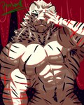 abs anthro armpit_hair barazoku blood bodily_fluids body_hair eyebrows facial_hair fur huge_muscle looking_at_viewer male muscular muscular_anthro muscular_male mustache nipples nude pecs pubes scar solo striped_body striped_fur stripes white_body white_fur pinumontbalou arknights hypergryph studio_montagne mountain_(arknights) felid feline mammal pantherine tiger 4:5