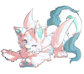 4_ears 4_fingers 4_toes accessory blue_body blue_fur blue_pawpads blue_tongue bodily_fluids cheek_tuft chest_tuft claws cute_fangs facial_tuft fangs feet feral fingers fur half-closed_eyes head_tuft inner_ear_fluff looking_at_viewer lying male multi_ear narrowed_eyes on_front open_mouth pawpads paws simple_background solo stretching tail tail_tuft teal_body teal_fur teardrop tears teeth toe_claws toes tongue tuft white_background white_body white_eyes white_fur wings mull_blue mythology hoshi_(straviios) dragon furred_dragon furred_scalie mythological_creature mythological_scalie scalie 2024 absurd_res hi_res