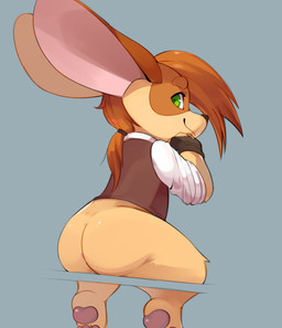 3_toes ambiguous_gender anthro anus barely_visible_anus big_butt big_ears biped black_nose bottomless bottomless_ambiguous bottomless_anthro brown_clothing brown_shirt brown_topwear butt closed_smile clothed clothed_ambiguous clothed_anthro clothing eyebrows feet fingerless_gloves fingers fur glistening glistening_butt glistening_eyes gloves green_eyes hair hand_on_chin handwear hindpaw looking_back mouth_closed multicolored_body multicolored_clothing multicolored_fur multicolored_shirt multicolored_topwear orange_body orange_eyebrows orange_fur orange_hair pawpads paws pink_anus pink_inner_ear pink_pawpads pivoted_ears rear_view rolled_up_sleeves shirt simple_background smile solo tailless tan_body tan_fur tied_hair toes topwear white_clothing white_shirt white_topwear young young_ambiguous young_anthro smite_(artist) league_of_legends riot_games tencent bertea_(smite) mammal yordle 2024 absurd_res digital_media_(artwork) hi_res adult_(lore) male_(lore)