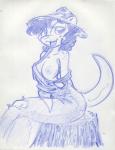 anthro breasts clothing female freckles hat headgear headwear nipples overalls simple_background solo straw_hat king-cheetah mike_argentum_(copyright) tina mammal mustelid otter sketch