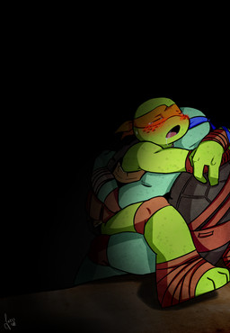 anthro arm_wraps bandage blush bodily_fluids duo elbow_pads eyes_closed feet foot_wraps green_body green_skin hug knee_pads male male/male mask ninja open_mouth saliva sitting straddling tears tongue warrior wraps jaessjinx teenage_mutant_ninja_turtles leonardo_(tmnt) michelangelo_(tmnt) reptile scalie turtle hi_res brother_(lore) brothers_(lore) incest_(lore) sibling_(lore)