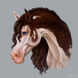 ambiguous_feral ambiguous_gender blue_eyes feral fur hair mane multicolored_body multicolored_fur pink_nose pupils quadruped realistic simple_background solo whiskers beesa scarla_(scarlanya) equid equine horse mammal pinto_horse 1:1 2022 digital_media_(artwork) digital_painting_(artwork) hi_res painting_(artwork) portrait signature female_(lore)