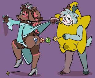 anal anal_bead_pull anal_beads anal_beads_in_ass anal_penetration anthro antlers blue_clothing blue_dress blue_eyeshadow blue_nails blush brown_body brown_fur bulge butt clothed clothing collar colored_nails cosplay crossdressing crossdressing_male crown dress duo erection erection_under_clothing eyeshadow eyewear footwear fur glasses headgear high_heels horn leash leash_pull leashed_collar makeup male male/male multicolored_body multicolored_fur nails object_in_ass penetration round_glasses sex_toy sex_toy_in_ass sex_toy_insertion shoes simple_background tail wand lyraarts mario_bros nintendo super_mario_galaxy dallas_(lyraarts) rosalina_(mario) canid canine canis deer domestic_dog luma mammal hi_res