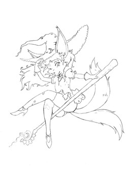 2_tails anthro big_hat biped butt cheek_tuft clothed clothing ear_tuft eyebrows facial_tuft female flat_chested flying footwear gloves hair handwear hat headgear headwear high_heels holidays legwear long_hair looking_at_viewer magic magic_user multi_tail one_eye_closed panties shoes simple_background sitting solo staff stockings tail thigh_highs torn_clothing torn_legwear torn_stockings tuft underwear upskirt white_background wink winking_at_viewer witch_costume witch_hat young young_anthro young_female risingdragon halloween voxy_vandervox_(risingdragon) canid canine fennec_fox fox mammal true_fox 2023 absurd_res hi_res line_art monochrome