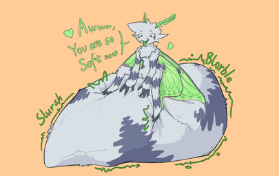 abdomen_vore anthro biped digestion heart_symbol open_mouth quadruped size_difference smaller_anthro smaller_pred solo text unusual_vore vore wings accadurosoce mythology muth_(accadurosoce) arthropod insect lepidopteran moth 2025 english_text hi_res