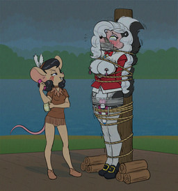 anthro asphyxiation bdsm bodily_fluids bondage bound breasts choking controller corncob crying duo egg_vibrator female female/female gag log native_american native_american_clothing nipple_vibrator pilgrim pole raining remote_control rope scared selene_skunk sex_toy smug tape tape_gag tears vibrator wood carniscorner melody_mouse mammal mephitid mouse murid murine rodent skunk digital_media_(artwork)