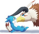 angry anthro beak blue_body cross-popping_vein duo feral horn male red_eyes thatsquirrelly bandai_namco digimon aquilamon avian bird digimon_(species) scalie veemon hi_res