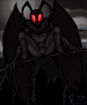 anthro bulge claws feet fluffy looking_at_viewer male moon neck_tuft red_eyes solo talons thick_thighs toes tuft wings frostycube mothman arthropod cryptid humanoid insect lepidopteran moth hi_res