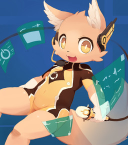 anthro bulge cheek_tuft clothing facial_tuft fur headset_microphone kemono looking_at_viewer male navel_outline open_mouth orange_body orange_fur shota skinsuit solo tight_clothing tuft yellow_eyes young young_anthro young_male moki_(artist) canid canine fox mammal 2015 hi_res