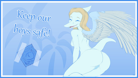 anthro blue_border border breasts bubble_butt butt condom eyelashes eyes_closed feathered_wings feathers female genitals hair long_hair looking_at_viewer looking_back looking_back_at_viewer mature_anthro mature_female nude nude_anthro nude_female open_mouth sexual_barrier_device short_tail simple_background smile snout solo tail text thick_thighs vulva wide_hips wings protonmono third-party_edit cavemanon_studios snoot_game samantha_(snoot_game) prehistoric_species pterosaur reptile scalie 16:9 2026 4k absurd_res color_edit colored digital_drawing_(artwork) digital_media_(artwork) english_text hi_res widescreen
