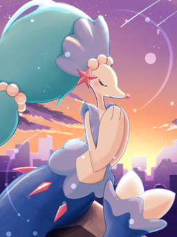 ambiguous_gender blue_body blue_hair eyes_closed feral hair outside praying sky star white_body konpoke_a89 nintendo pokemon generation_7_pokemon pokemon_(species) primarina hi_res