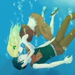 asphyxiation drowning duo eye_contact female looking_at_another machine male not_furry underwater water ozenzen cave_story curly_brace quote_(cave_story) android humanoid robot robot_humanoid cool_colors digital_media_(artwork) teal_theme